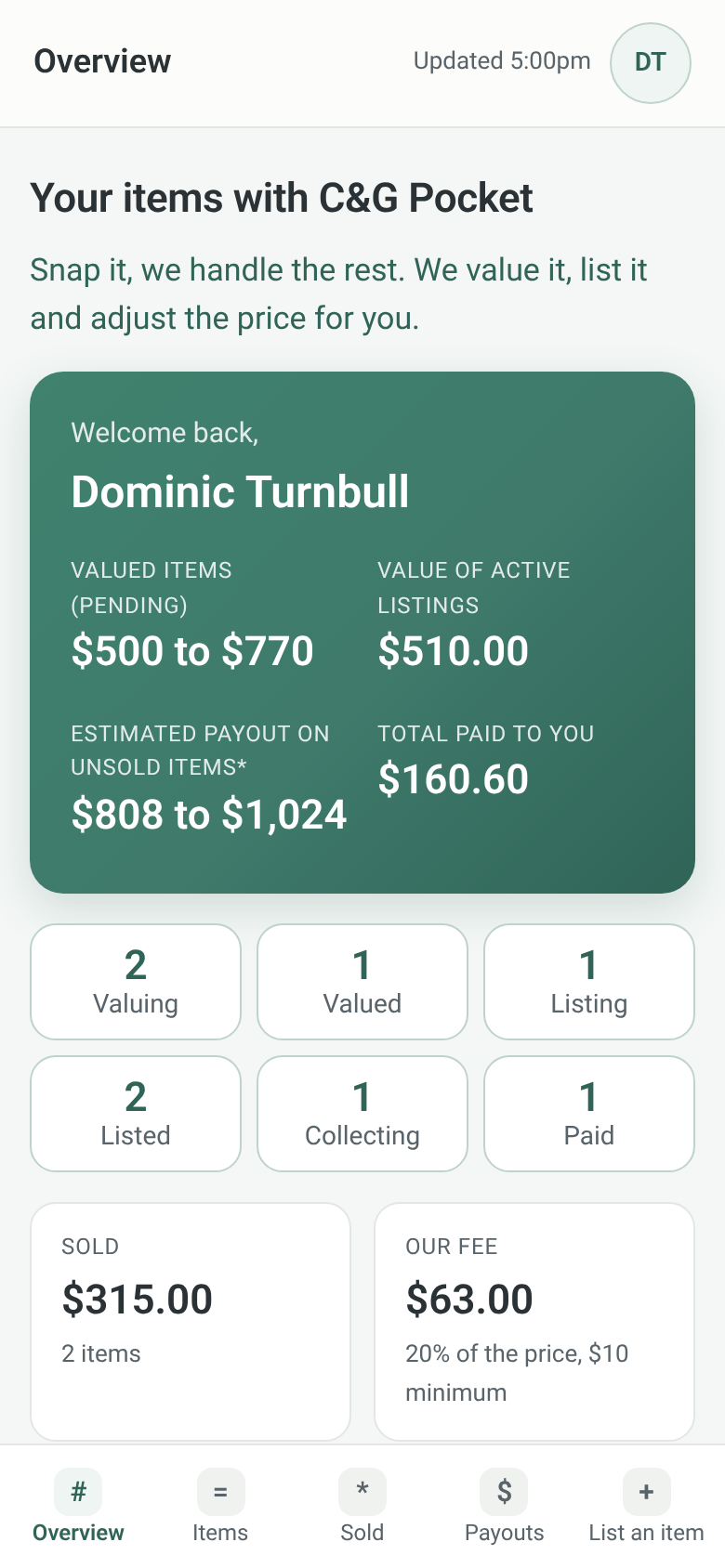 C&G Pocket dashboard on a phone